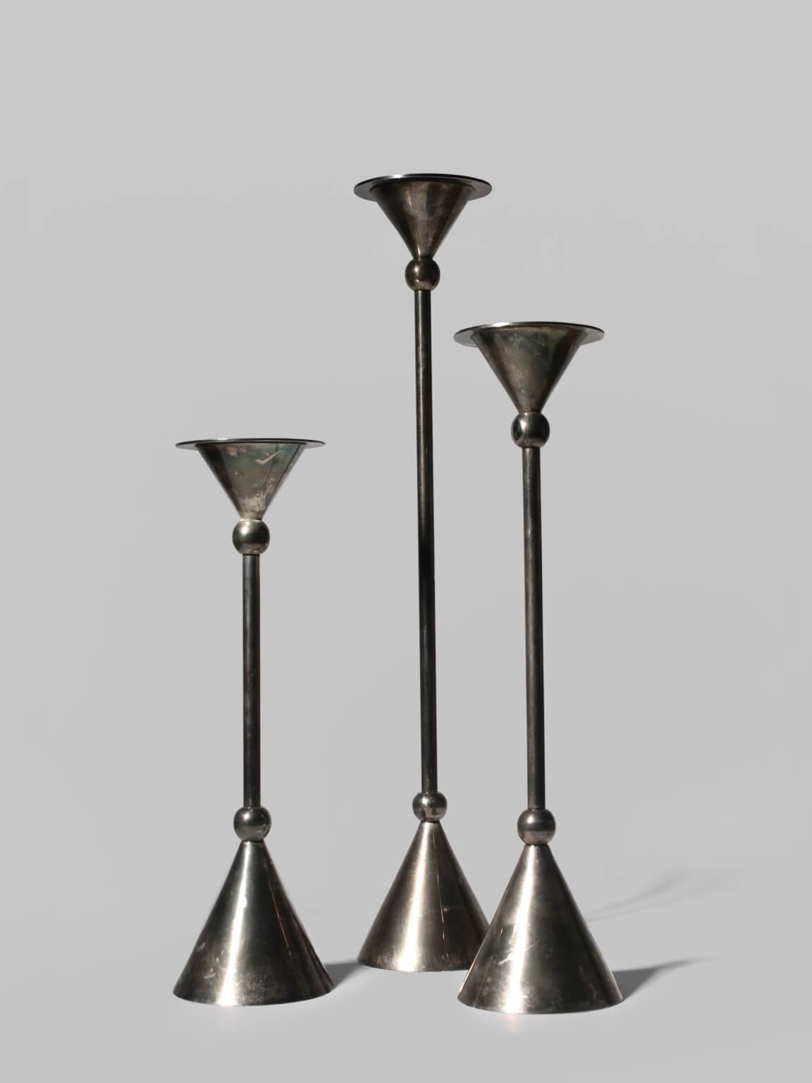 Silver Plated Memphis Candle Holders Set, 1980s