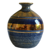 Vase céramique 1970 bleu et doré Georges Pelletier ( 1938-2024 )