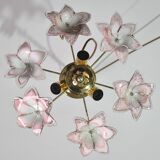 Charming Murano Vintage Ceiling Light Pink Flowers, 1970s