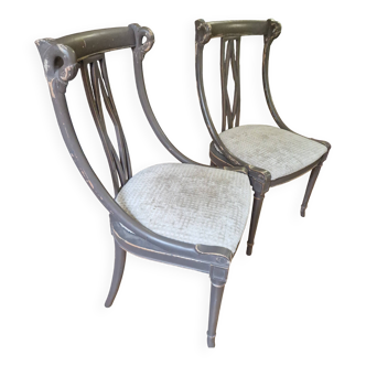 Paire fauteuil/chaise  bois et velours