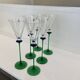 A Set of 6 Hand-blown Emerald Green Cobalt Blue Stem Champagne Flutes Art