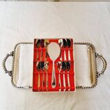 Box with 12 vintage spoons and spoon for serving ice cream in stainless steel