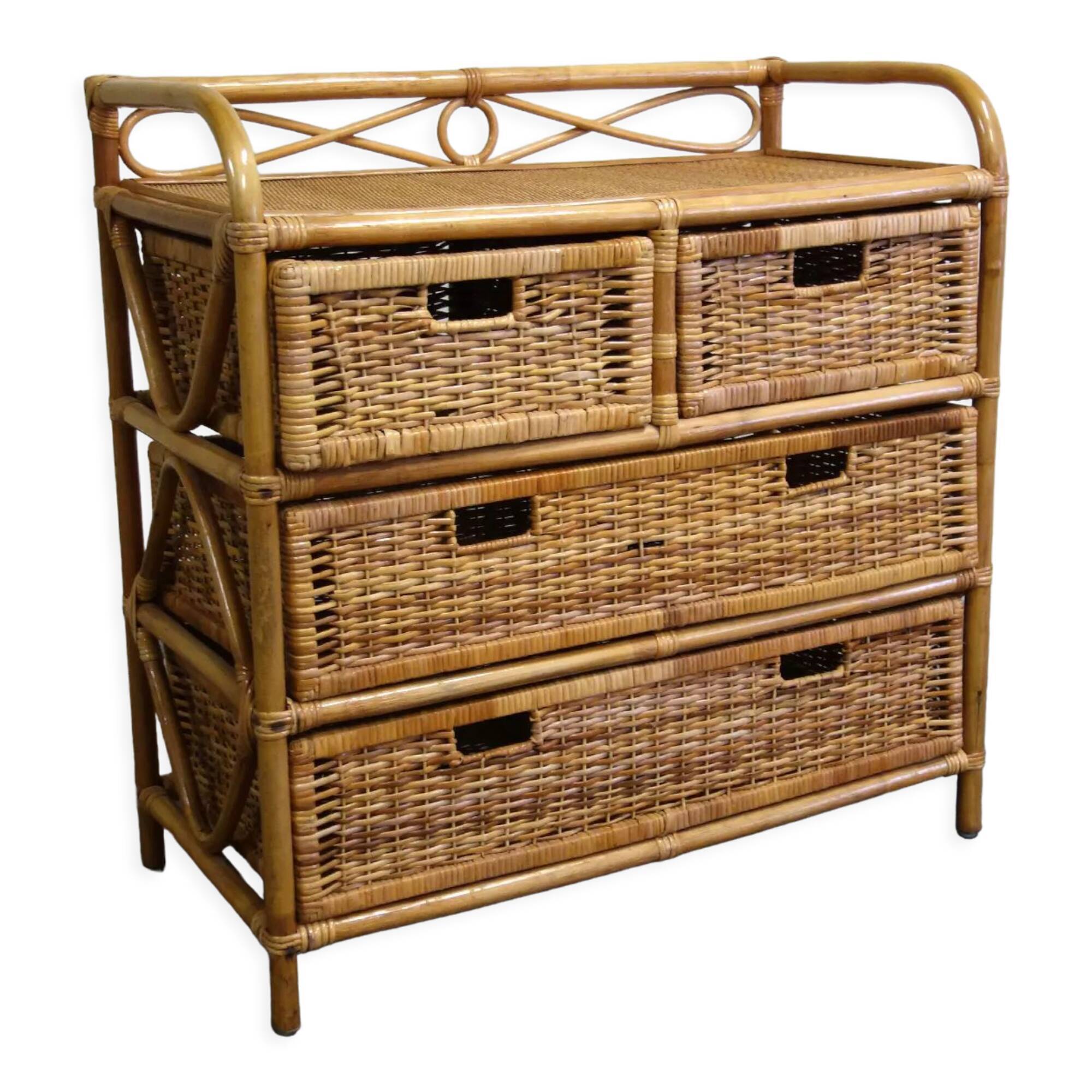 Rattan and bamboo chest of drawers 70s