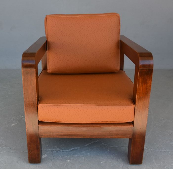 Pair of armchair era 1940 imitation aluminum leather of ostrich havana
