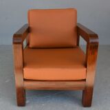 Paire de fauteuil époque 1940 simili cuir d'autruche havane