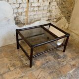Table basse en bambou des années 70 avec porte revue intégré
