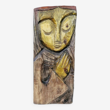 Panneau sur bois sculpté signé Milan Kičin artiste serbe art contemporain