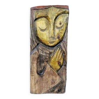 Panel on carved wood signed Milan Kičin Serbian artist contemporary art