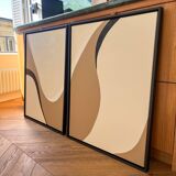 Taupe and black diptych paintings