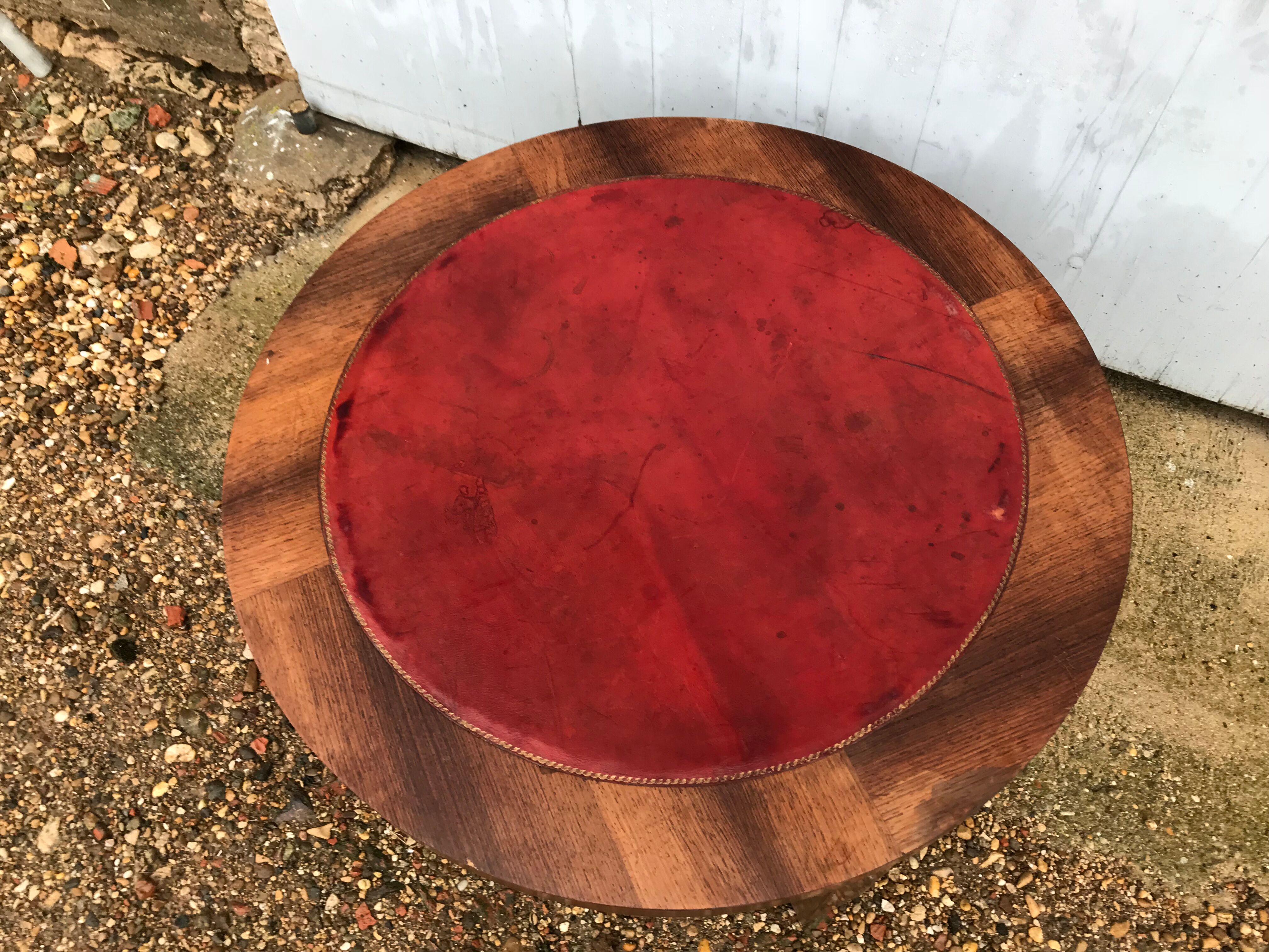 Coffee table oak and leather 1950