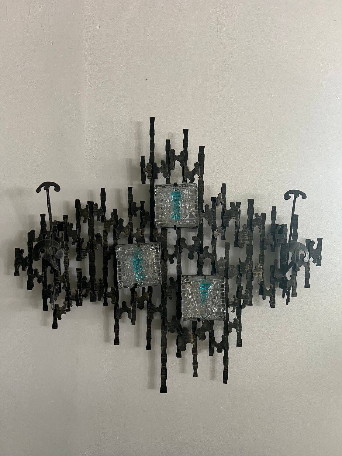 Brutalist Wall-Mounted Lamp & Coat Rack Sculpture by Angelo Brotto