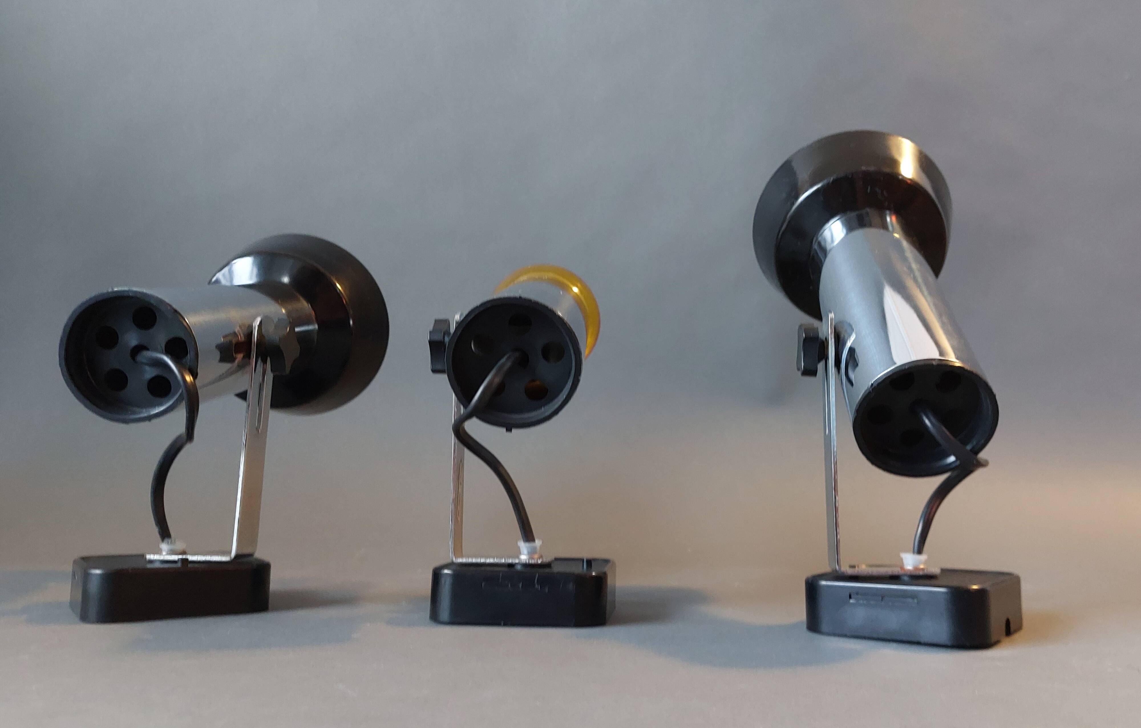 Series of 3 Targetti Sankey 1970 chrome wall lights.