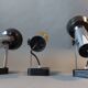 Series of 3 Targetti Sankey 1970 chrome wall lights.