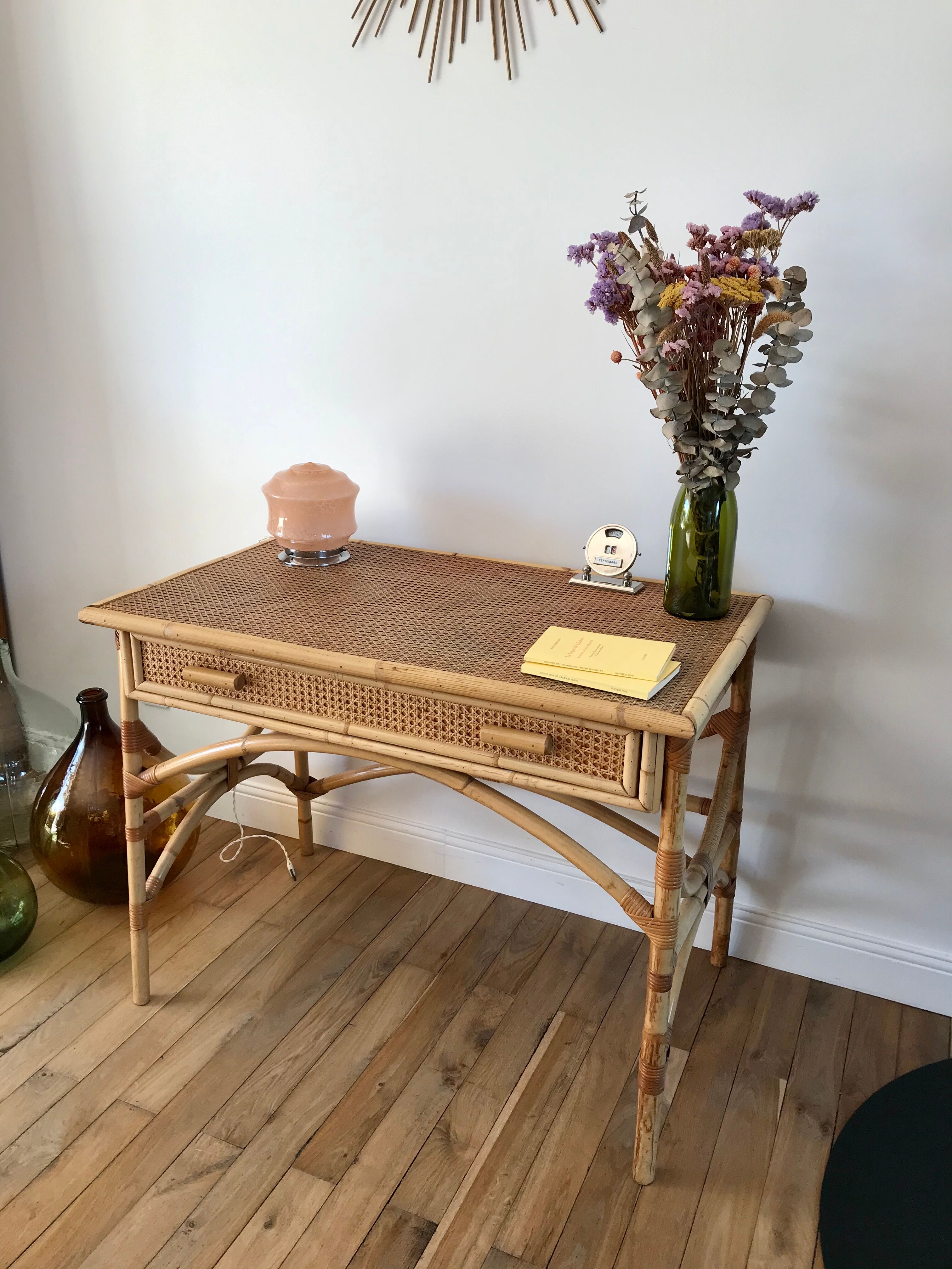 Rattan desk and canework 50s