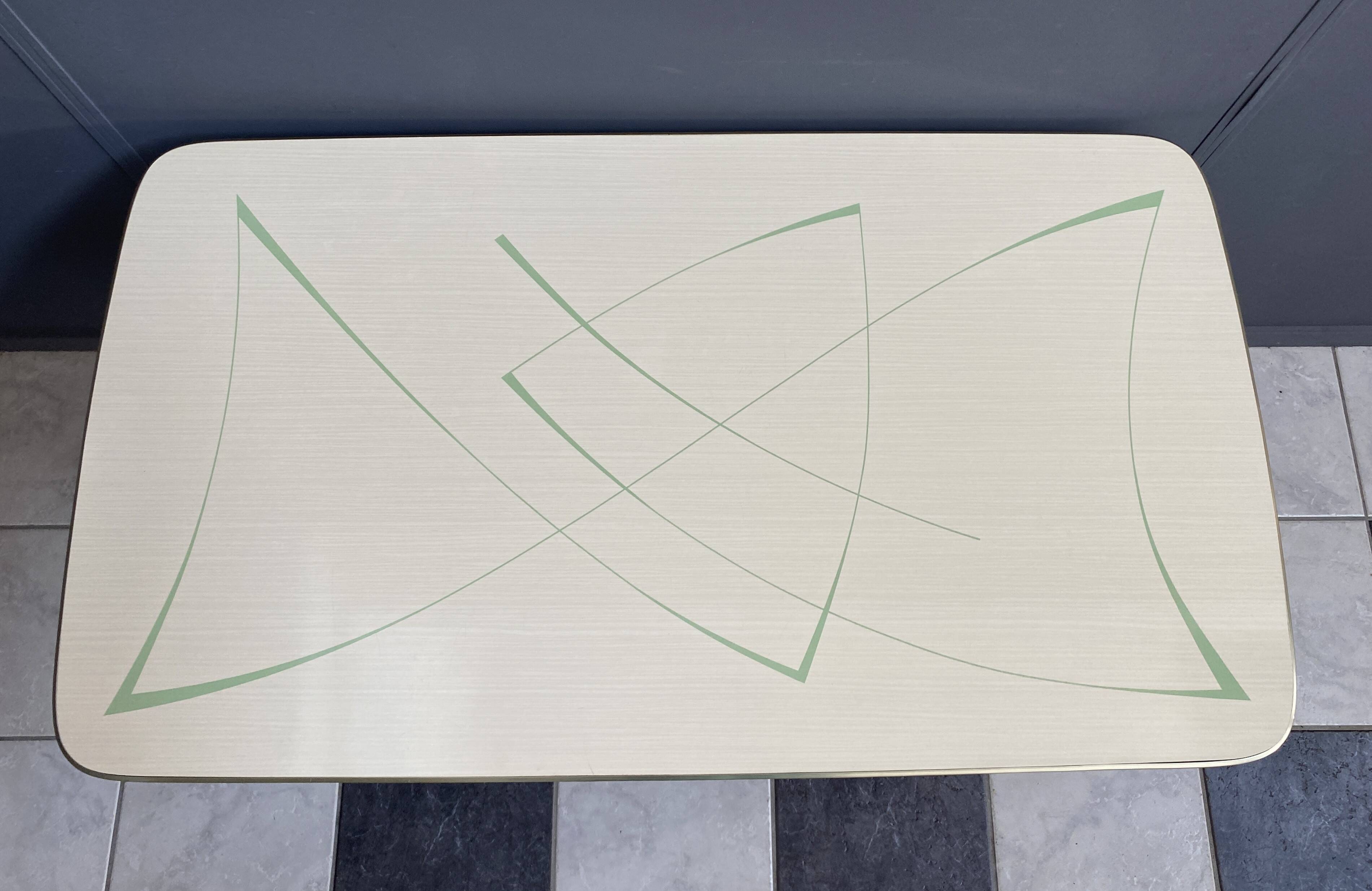 cream and green color 1960s formica dining table enlarge and changing in height