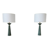 Paire de pieds de lampe en marbre vert