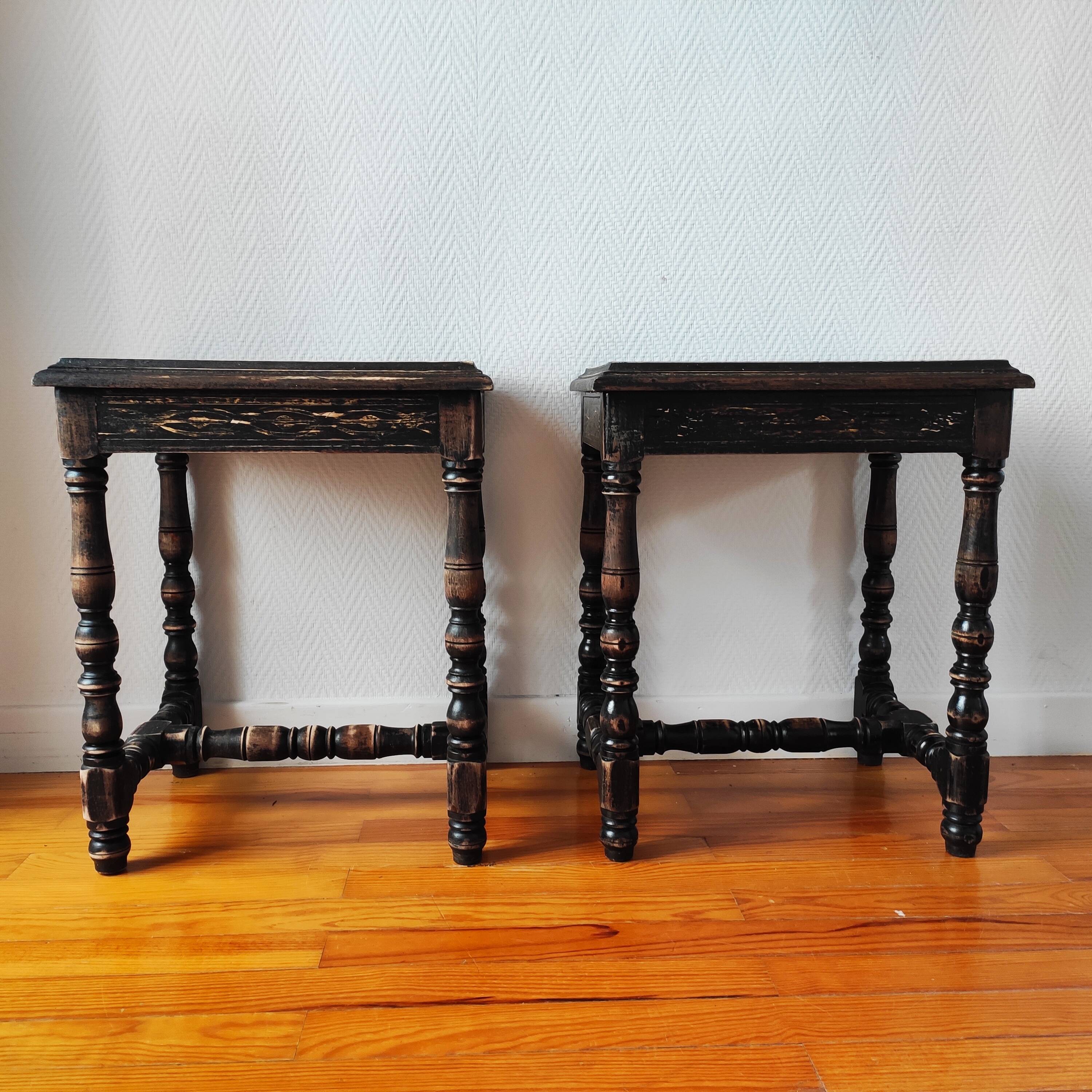 Pair of old Jacobean style sofa ends