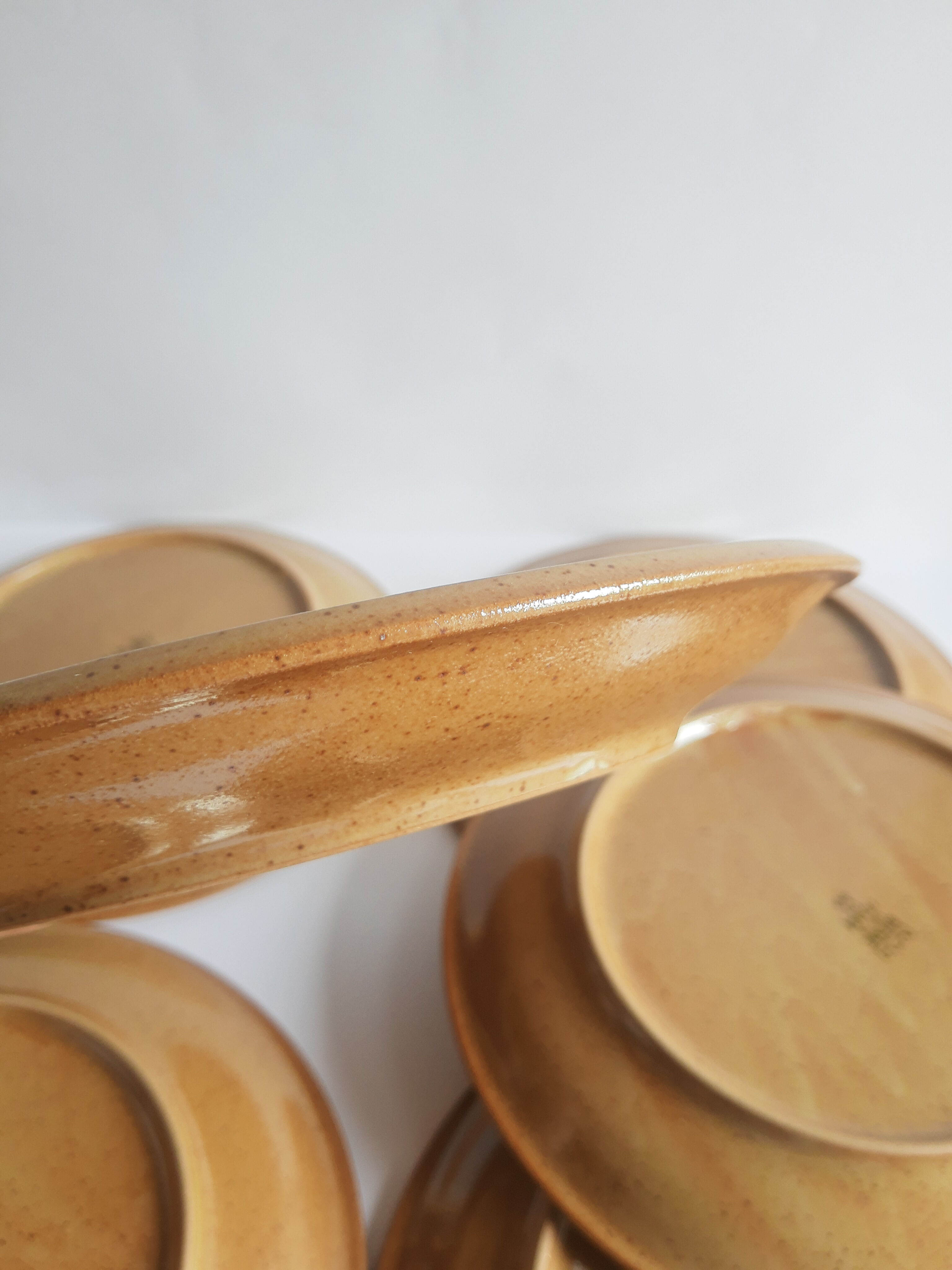 Set of 6 flat plates in Brenne stoneware from France vintage