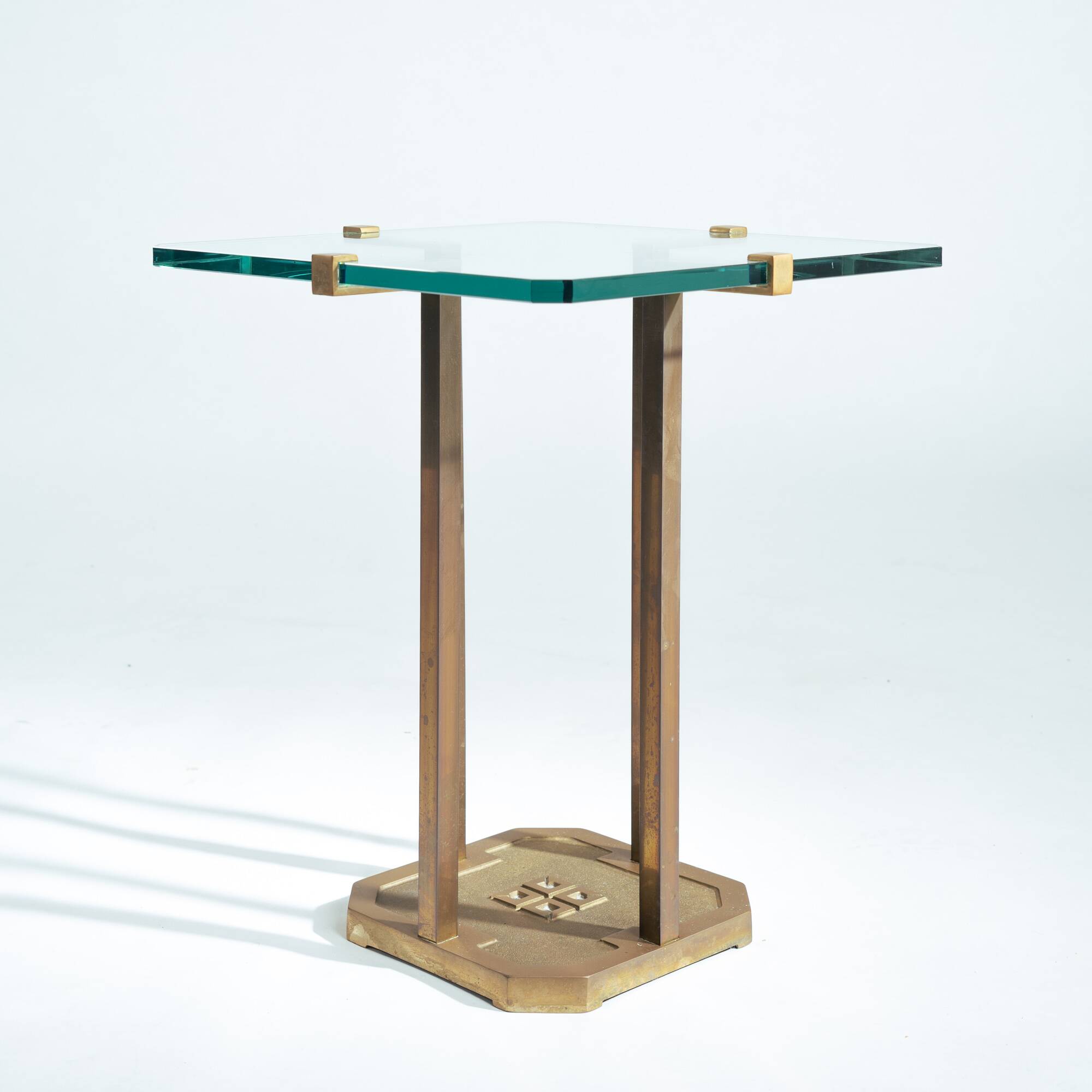 Peter Ghyczy t18 bronze cut glass sidetable, brutalist classic