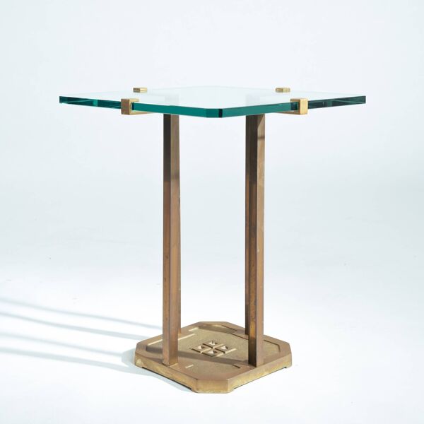 Table d'appoint en verre taillé bronze Peter Ghyczy t18, classique brutaliste.