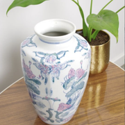 Vintage porcelain vase with pink flowers