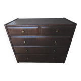 Commode ancienne années 50 à 5 tiroirs galbés montage à l’ancienne vintage et boutons laitons