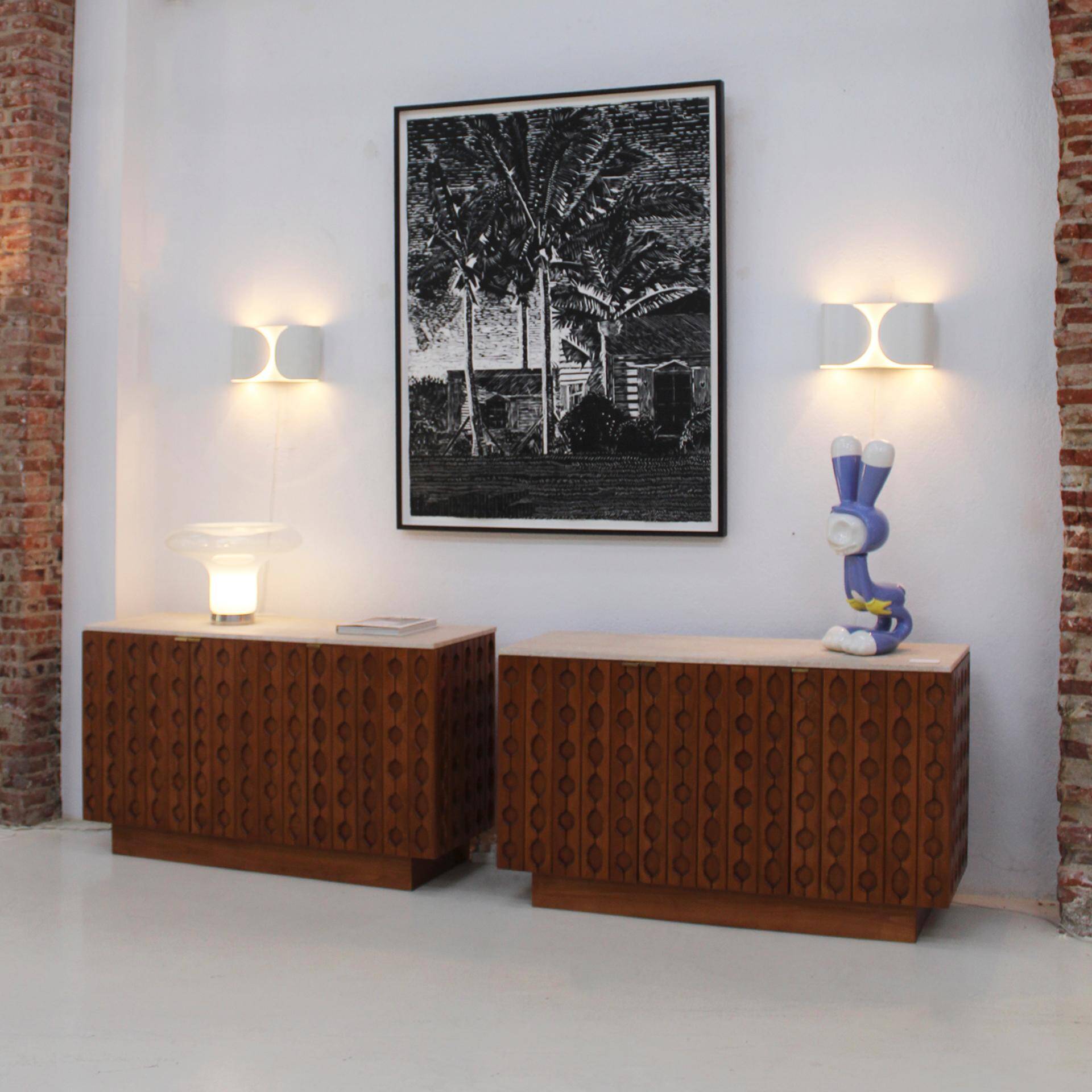 Italian Sideboard Made of Solid Wood and Travertine, Contemporary Cabinet