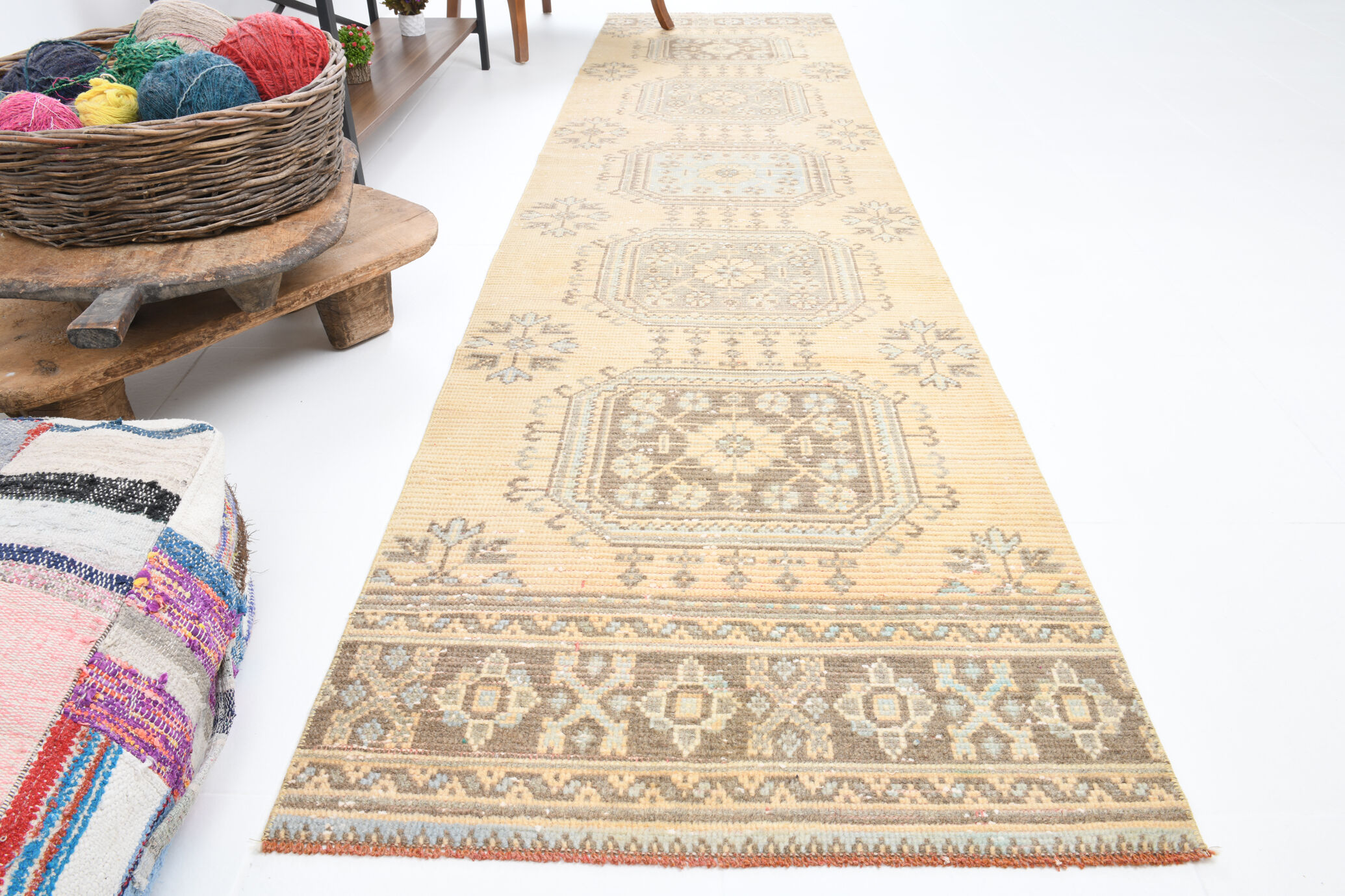 Shabby chic oushak runner rug 333x82cm