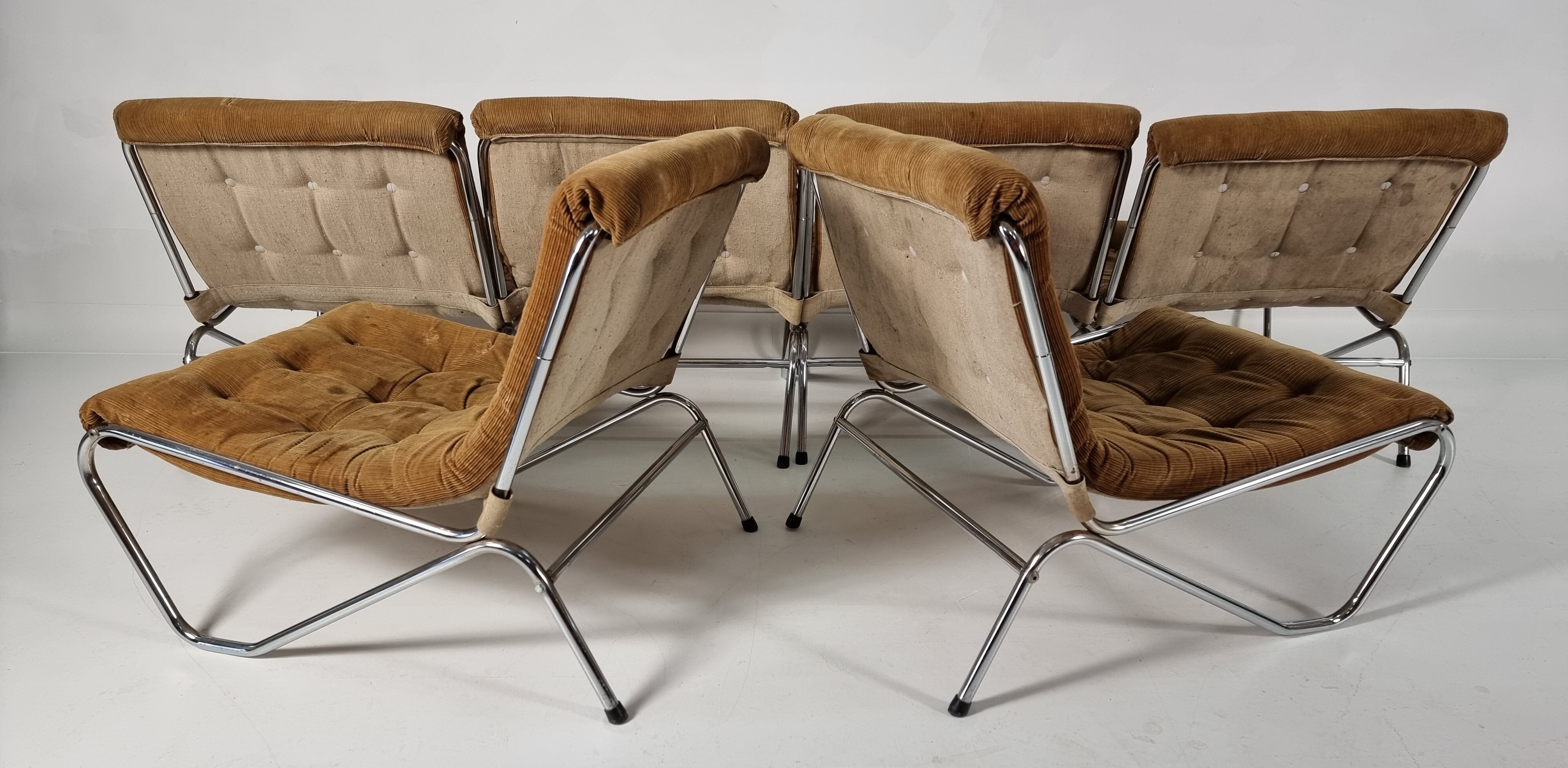 Fauteuils chromés vintage, années 1970, ensemble de 6