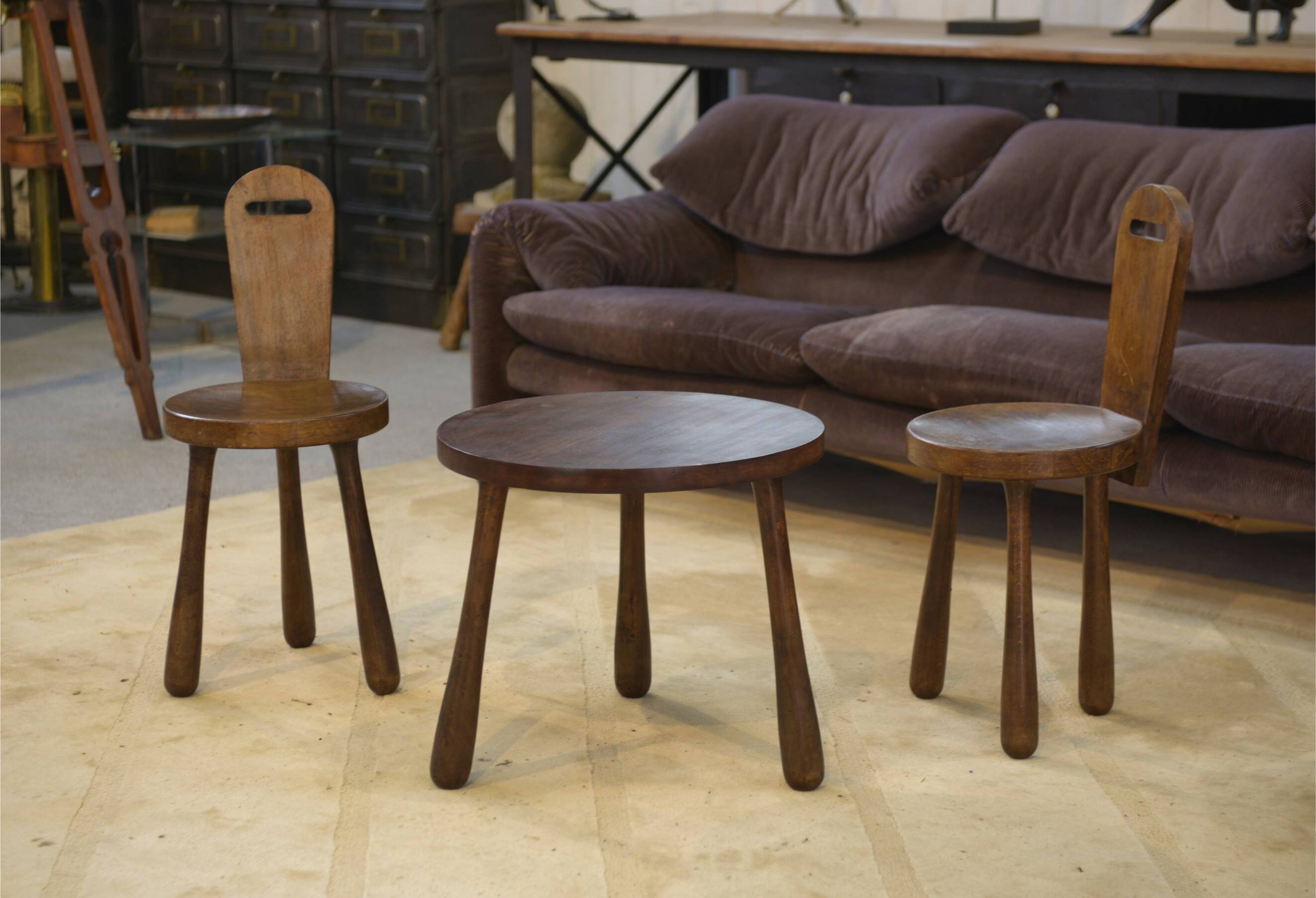 Ensemble de 2 chaises et une table brutaliste pour enfant 1960’s