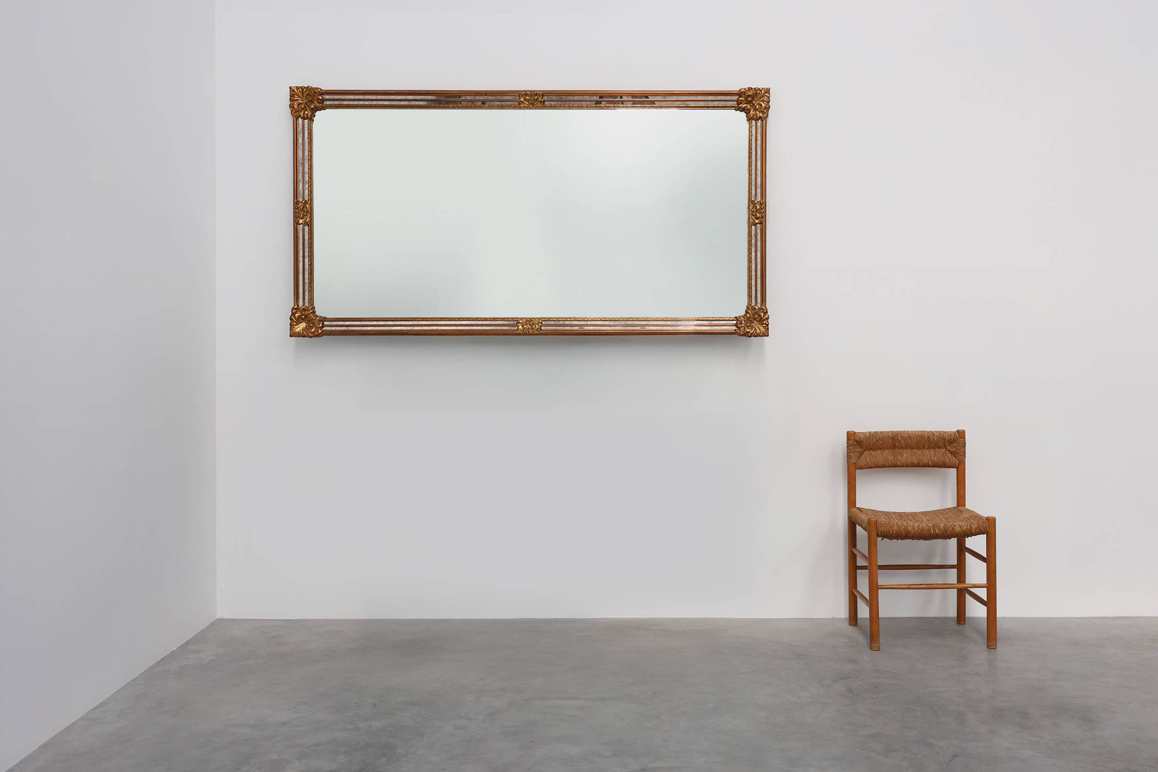 Large 20th century rectangle gilded Deknudt mirror in Baroque style, Belgiu