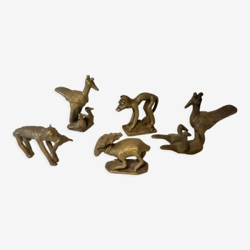 Déco ethnique, lot de 5 animaux en bronze, Afrique