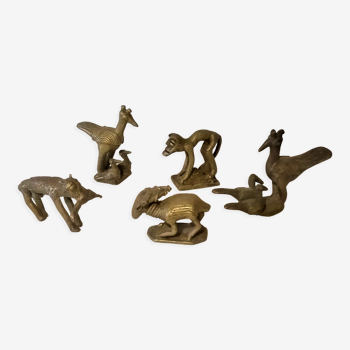 Ethnic decoration, set of 5 bronze animals, Africa