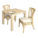 1970s rattan table with stone marquetry and matching chairs.