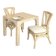 1970s rattan table with stone marquetry and matching chairs.