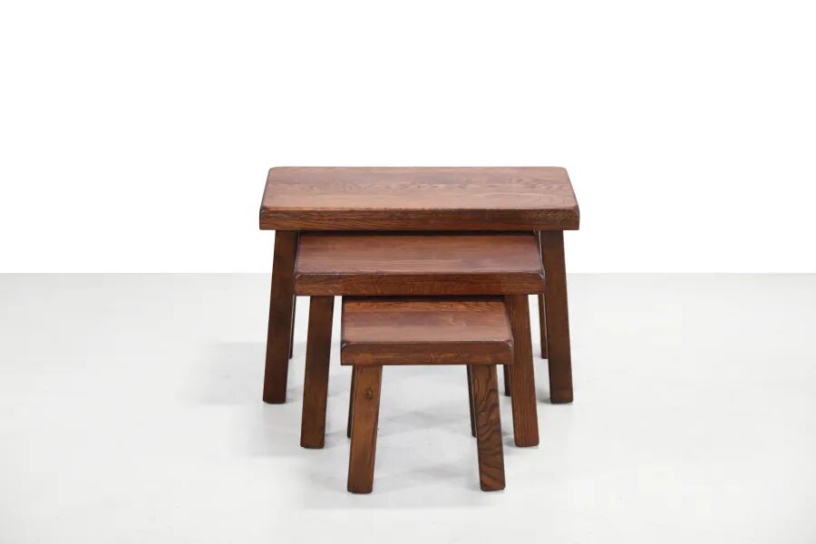 Set of three brutalist oak side tables 1970's