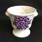 Ceramic pot holder carries purple plant Ljung Rosa suede