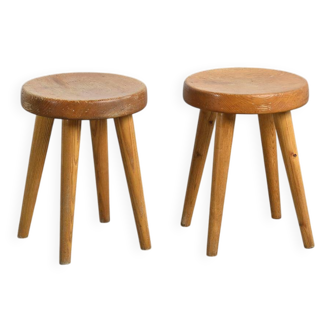 Pair of pine stools by René Martin, France, circa 1965