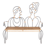 Iron and rattan bench