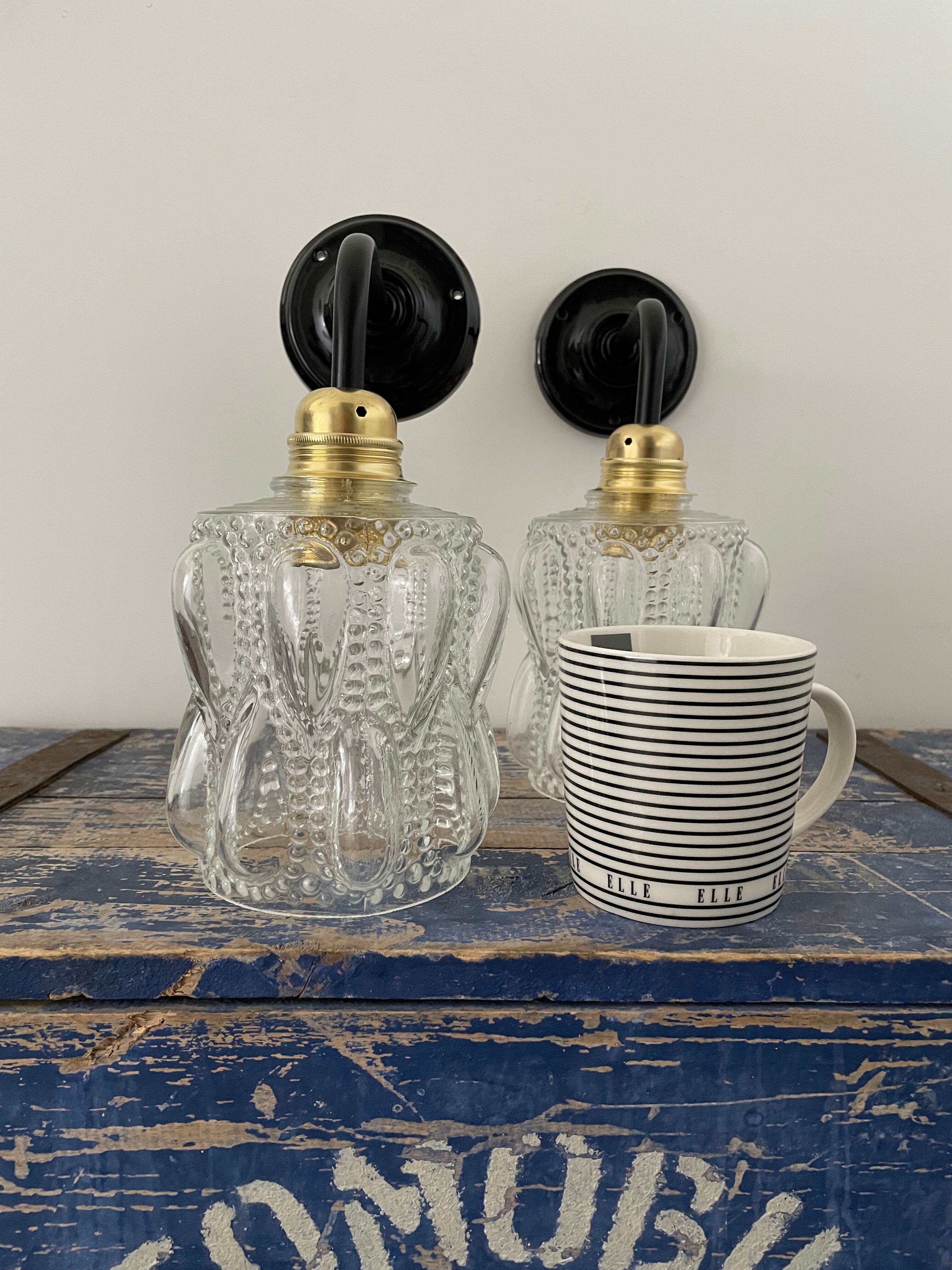 Pair of vintage bubbled glass wall lights