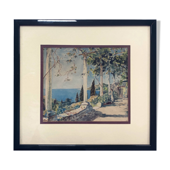 Watercolor Painting "Live Mediterranean terrace" + frame