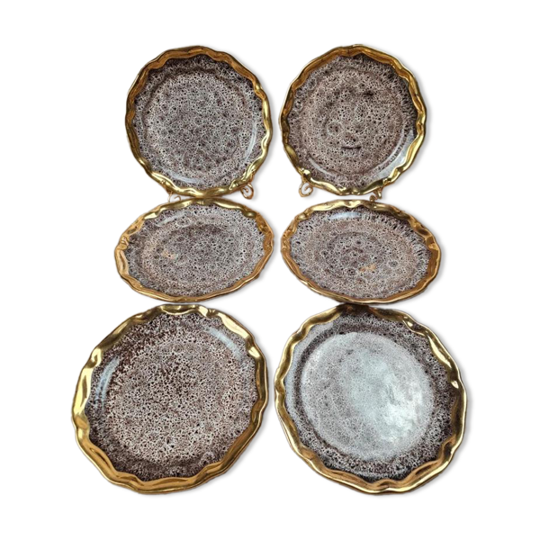 Lot de 6 assiettes à dessert – Marius Giuge Vallauris – Pièces rares & collection