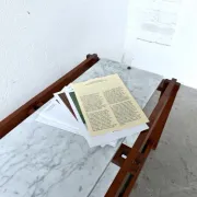 Italian modernist shelf in teak and Carrara marble, 1950s