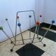 Space age atomic sputnik magazine rack, chrome with wooden balls 6