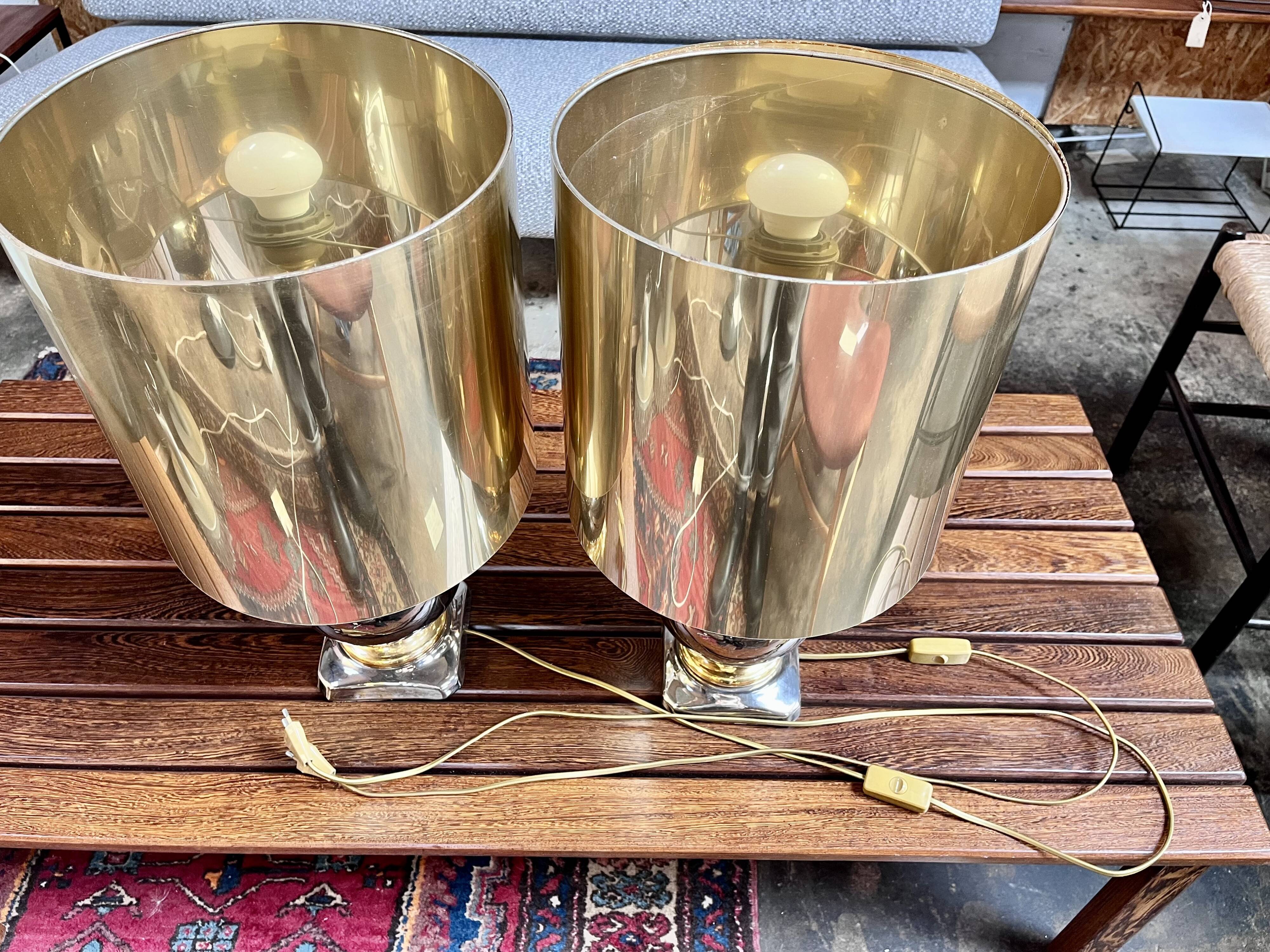 Paire de lampe en céramique dorée, Italie, 1970
