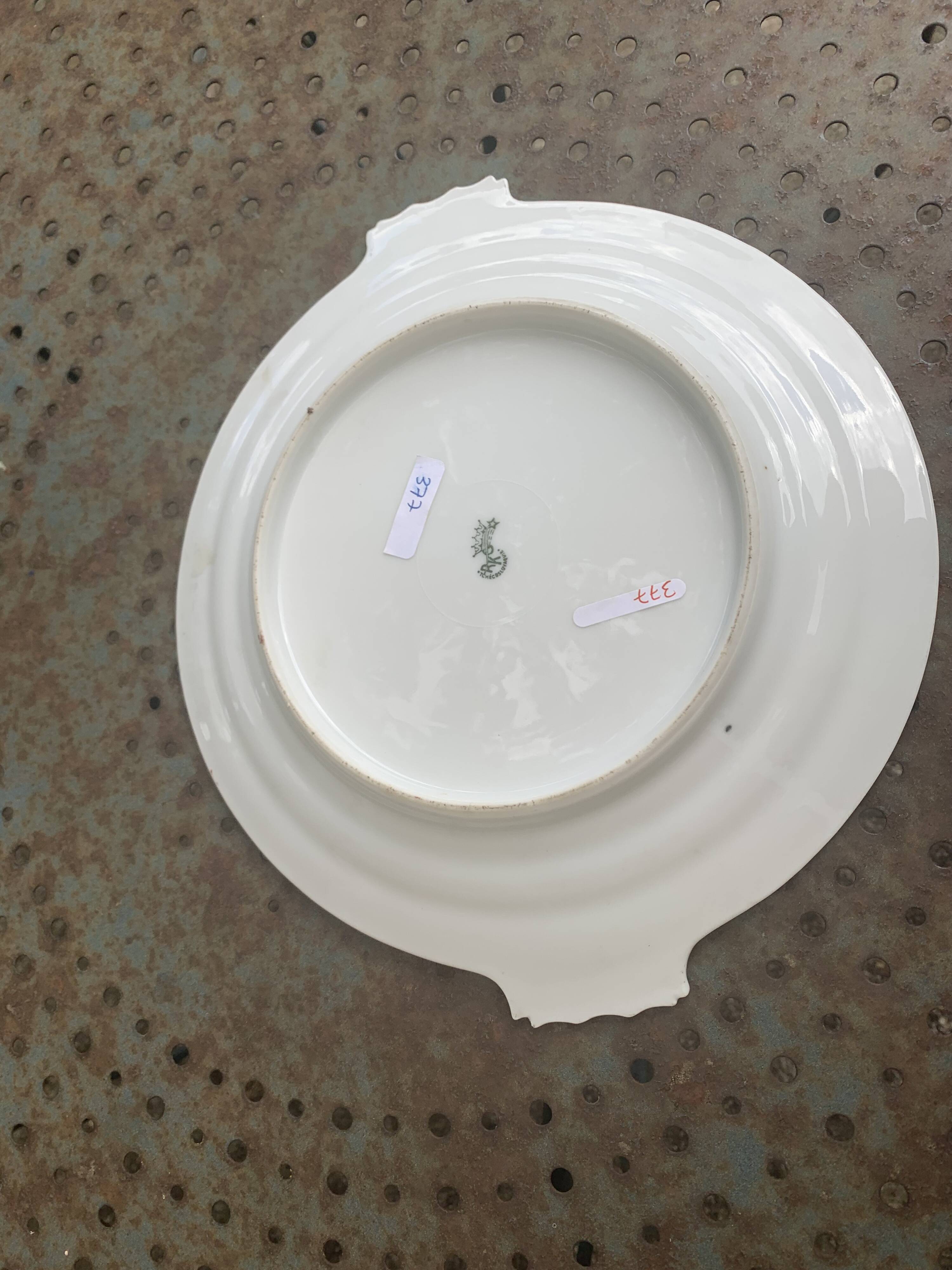 Vintage porcelain cake plate, stamped Czechoslovakia RK