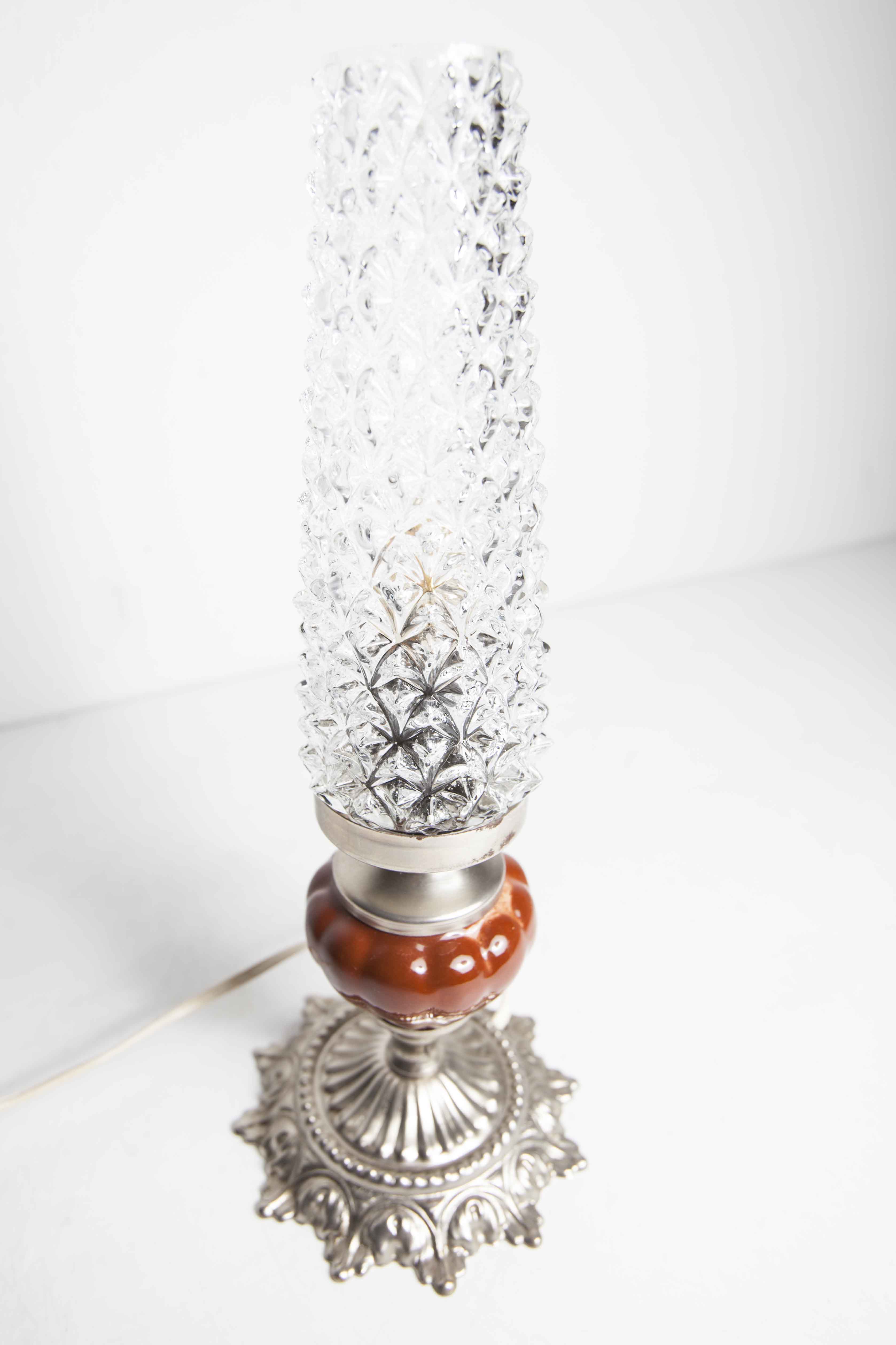 Table or bedside lamp of 1960 ceramic silvered metal glass