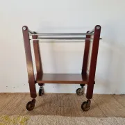 Vintage wooden and metal side table | Retro rolling cart