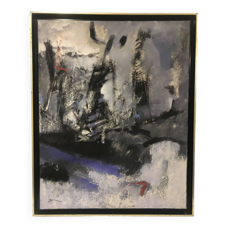 Huile sur toile oeuvre contemporaine abstraite intitilée "composition" signée duminil (frank)