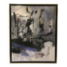 Huile sur toile oeuvre contemporaine abstraite intitilée "composition" signée duminil (frank)
